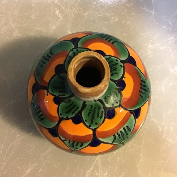 Mexican Folk Art Pottery Round Vase - Picture 6 of 6